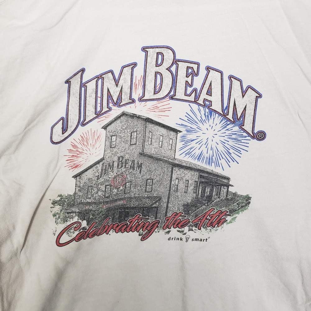 America Apparel Jim Beam‎ Tee Shirt White Vintage Style Cowboy Whiskey Size XL